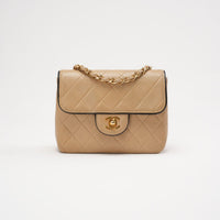 Chanel Vintage Classic Two Tone Mini Square Flap Lamb Beige 1991