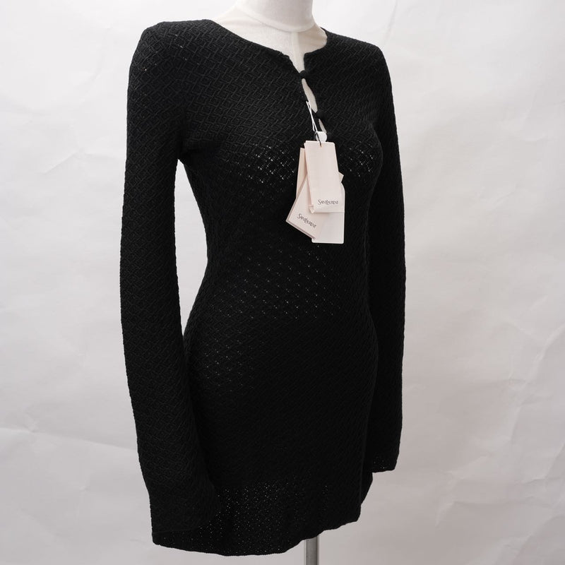 saint laurent crochet dress Saint Laurent // Black Crochet Cut Out Dress VSP Consignment
