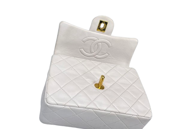 Chanel vintage White Classic Double Flap mini square Bag mit gold Hardware Chanel Bag MILOURA