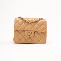 Chanel Camel Beige Lambskin Mini Square Flap Bag Gold Hardware 2006