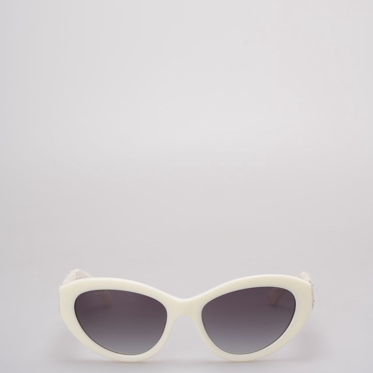 Used Chanel Acetate Tweed Wool CC Chain Sunglasses 5513-A White