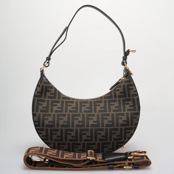 Used Fendi graphy Small Brown FF Jacquard Fabric Bag MILOURA