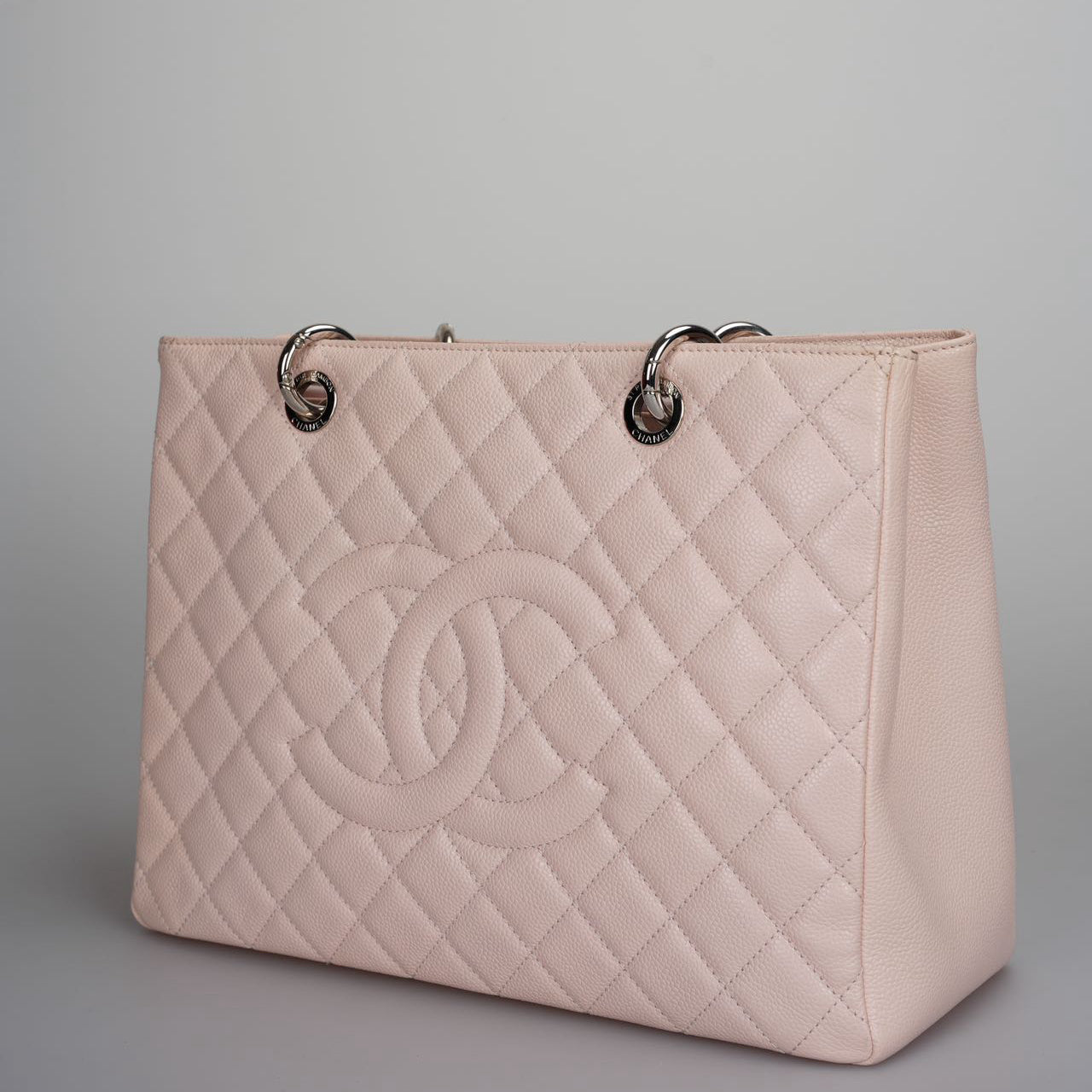 Used Chanel Grand Shopping Tote Light Pink GST Bag in Caviar