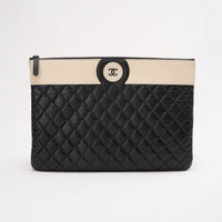 Chanel Mademoiselle CC Bicolor Lambskin Large Clutch Black 2017