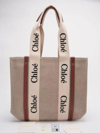 Chloé White Medium Woody Tote Bag Leinen