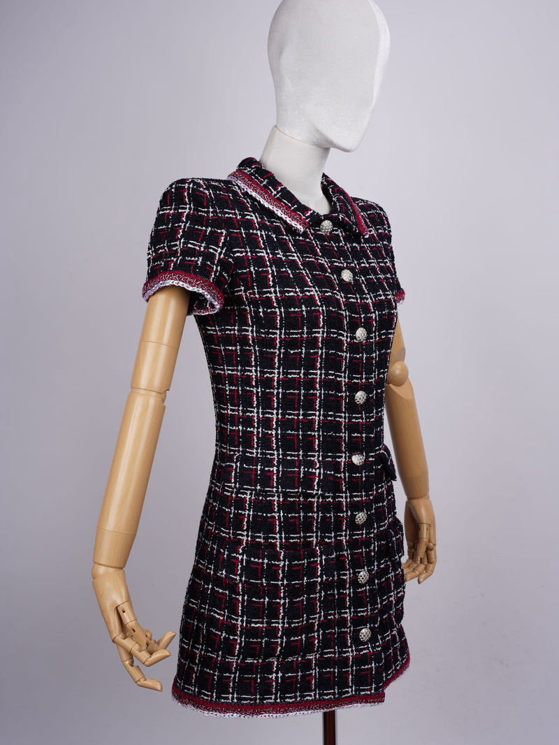 Used Chanel Checkered Tweed Short Sleeve Mini Dress Size 36 in MILOURA Used Chanel Checkered Tweed Short Sleeve Mini Dress Size 36 in MILOURA