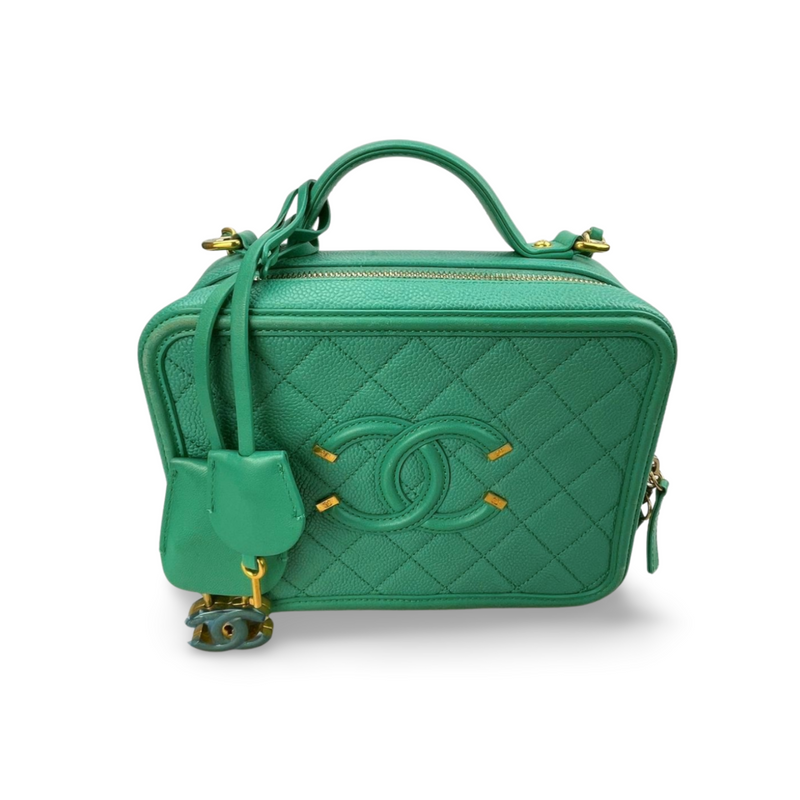 Chanel Mint Green Medium CC Vanity Case Bag in Caviar Leather with Brushed Gold Hardware Chanel Bag MILOURA