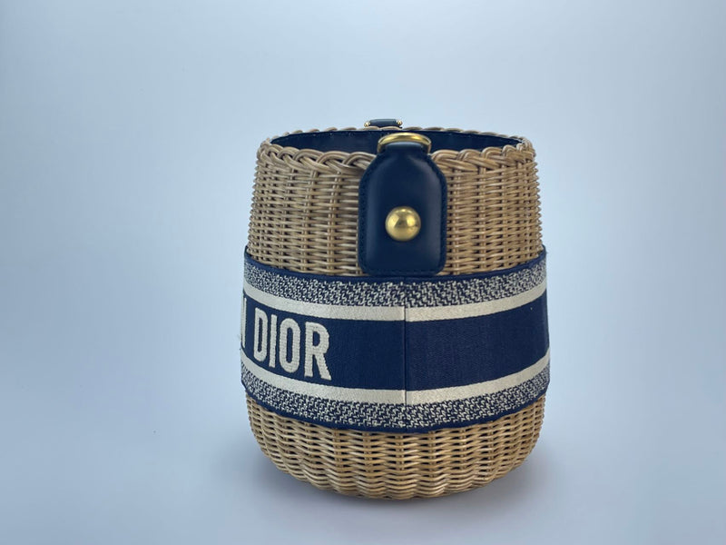 Dior Dioriviera Bucket Bag in Wicker and Blue Canvas With Gold Hardware Luxury Designer Bag MILOURA