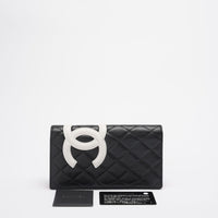 Chanel Cambon Classic Geldbörse in Schwarz und Weiß aus gestepptem Kalbsleder mit pinkfarbenem Innenfutter