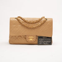 Chanel Vintage Medium Classic Double Flap Bag Lambskin Beige 1996