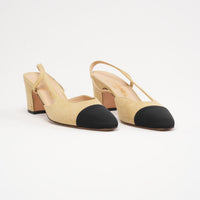 Chanel Black/ Black Cap Toe CC Slingback Pumps 37.5