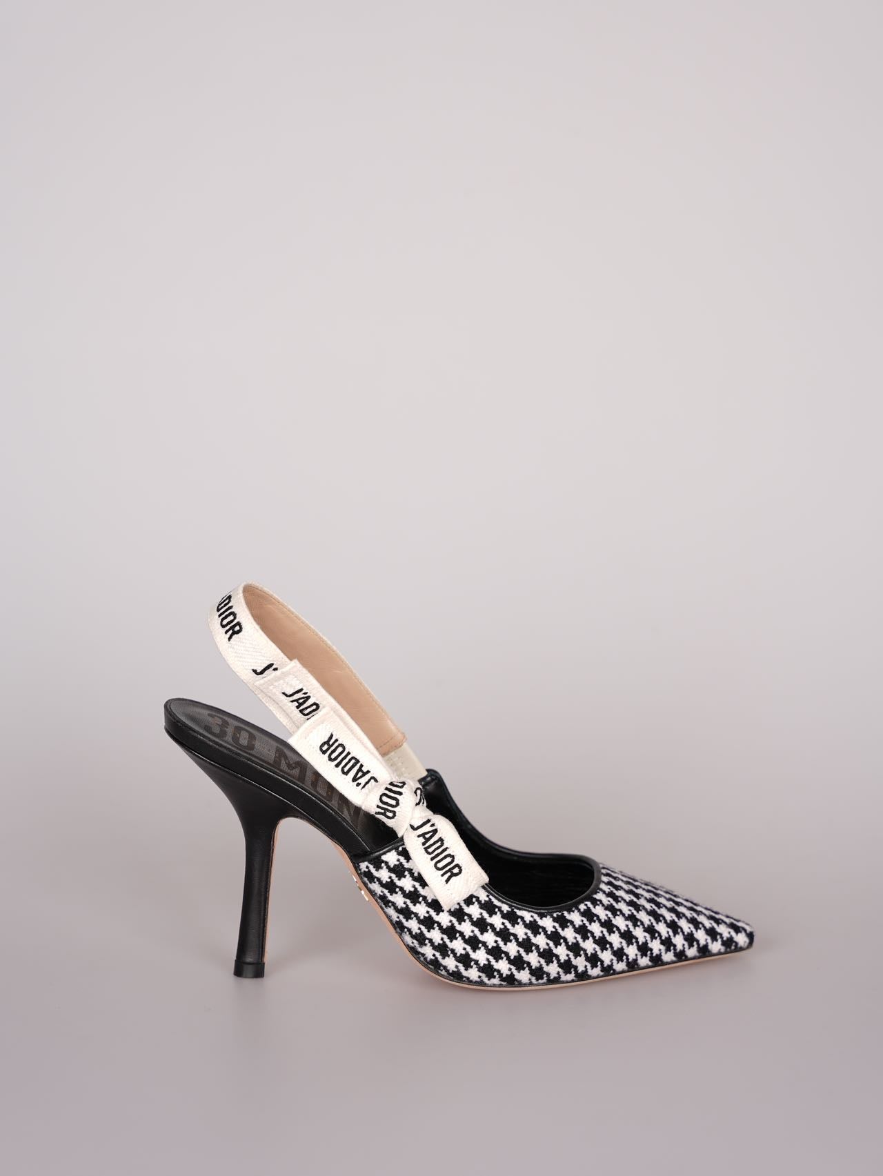 Used Dior J'Adior sandals in black and white houndstooth canvas