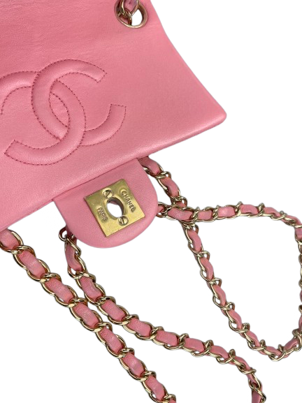 Chanel Vintage Rose Pink Classic Mini Square Flap Bag in Lambskin with Gold Hardware Chanel Bag MILOURA