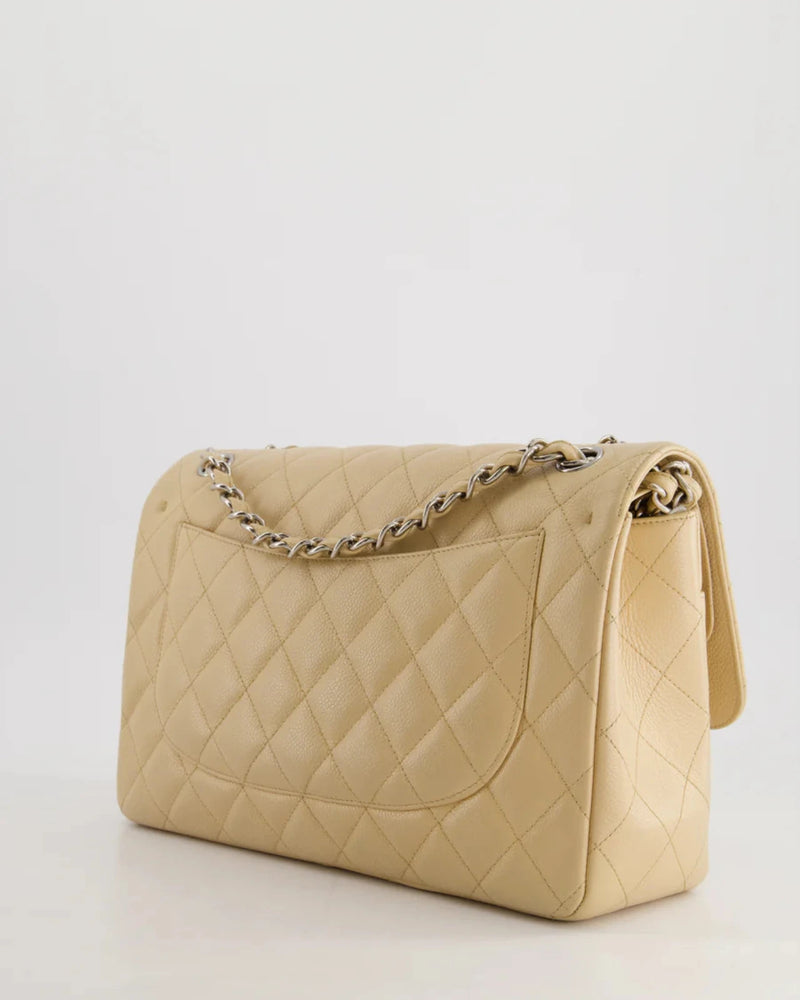 Chanel Beige Jumbo Classic Double Flap Bag in Caviar Leather with Silver Hardware Chanel Bag MILOURA