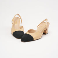 Chanel Cap Toe CC Slingback Pumps Size 38.5 Beige
