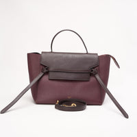 Celine Bi-Color Micro Belt Bag in Burgundy Grained Calfskin and Dark Brown Flap