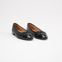 Chanel Black Patent CC Cap Toe Bow Ballet Flats Size 38