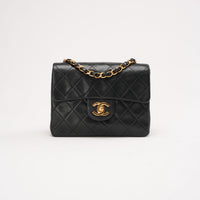 Chanel Vintage Mini Square Flap Bag Lambskin Black 1997