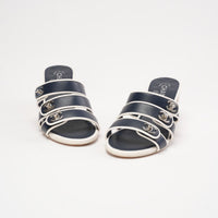 Chanel CC Turnlock bi-color Block Heel Sandals 38.5