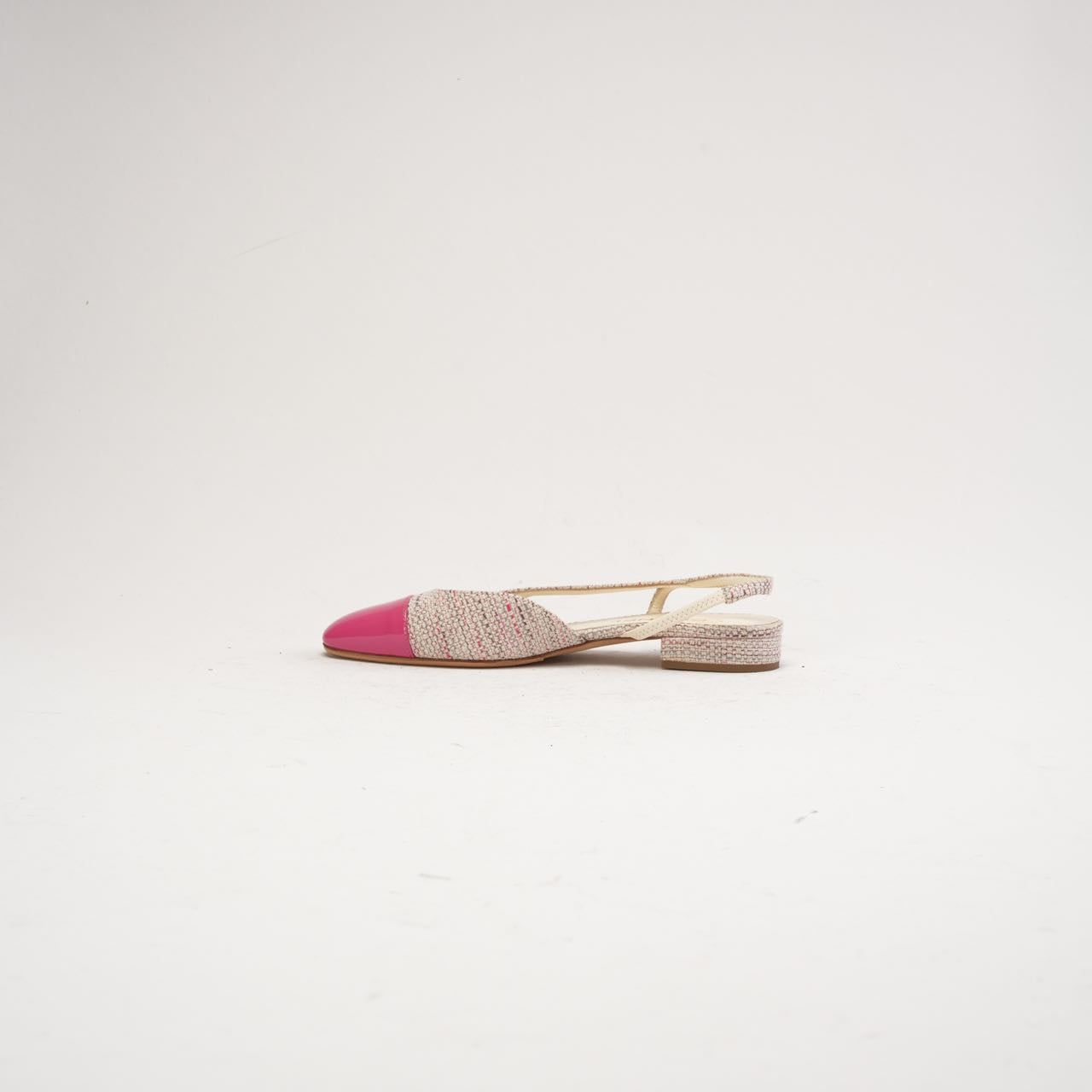Second Hand Chanel CC Logo Tweed Slingback Flats Pink 38C