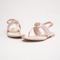 Chanel Light Pink CC Crystal Buckle Satin Thong Sandals Size 37.5