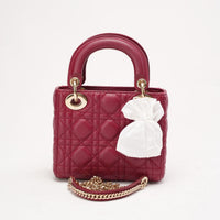 Christian Dior Mini Lady Dior Bag with Chain Cherry Red Lambskin 2018
