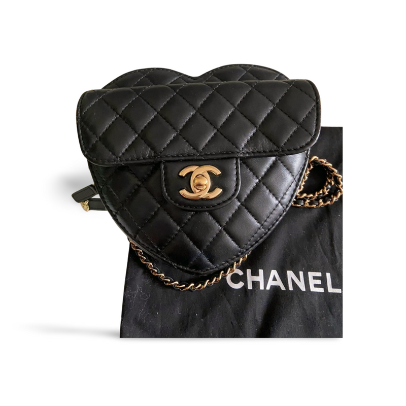 used-Chanel Heart Bag black Lambskin GHW-MILOURA