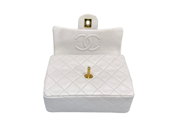 Chanel vintage White Classic Double Flap mini square Bag mit gold Hardware Chanel Bag MILOURA