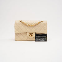 Chanel Vintage Beige Small Classic Double Flap Bag 1994