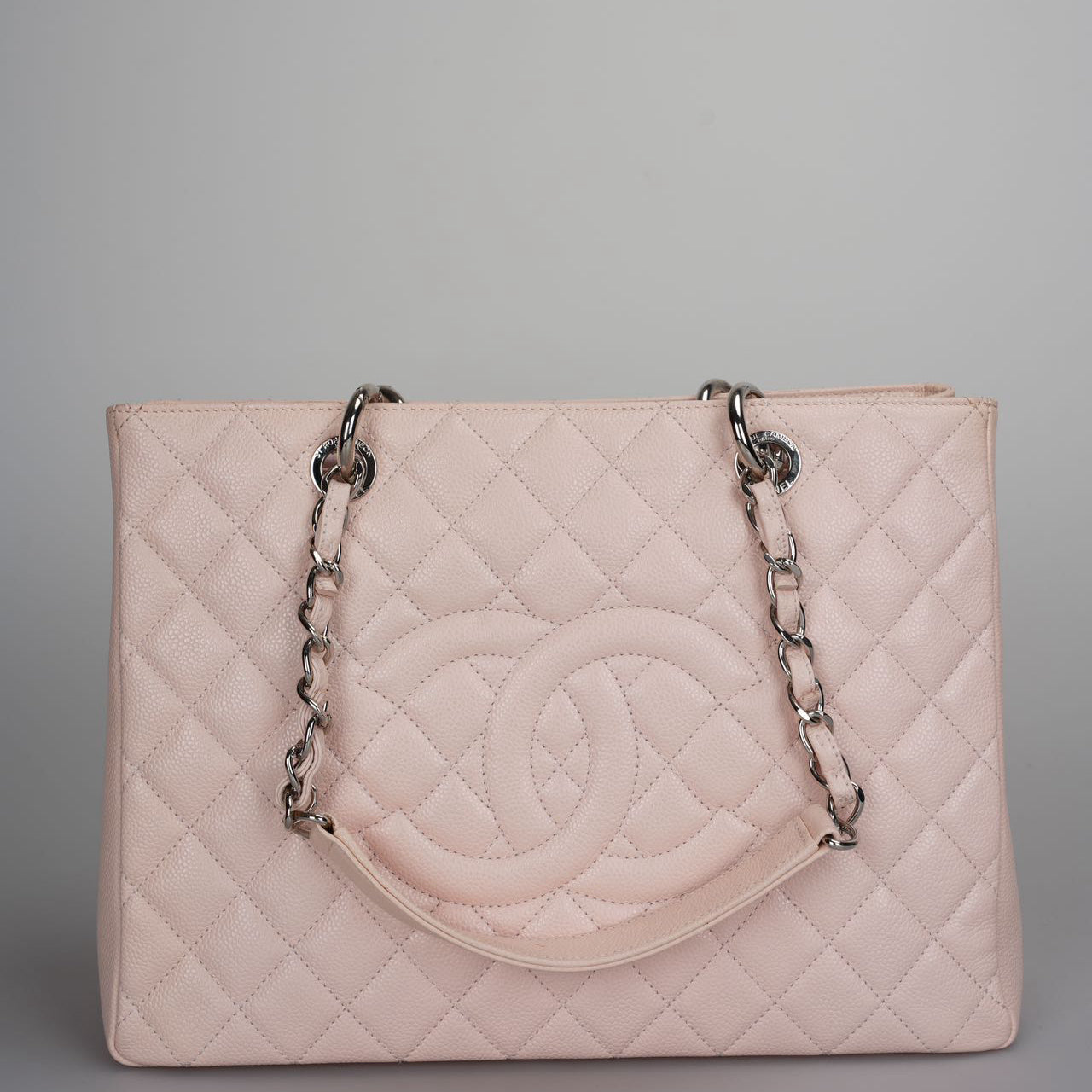Used Chanel Grand Shopping Tote Light Pink GST Bag in Caviar