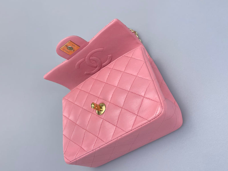 Chanel Vintage Rose Pink Classic Mini Square Flap Bag in Lambskin with Gold Hardware Chanel Bag MILOURA