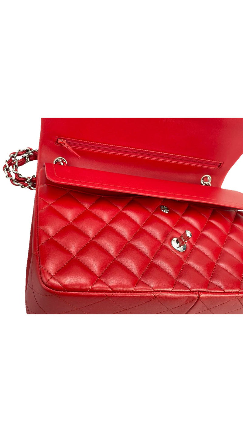 Chanel Jumbo Rouge Classic Flap Bag in Lambskin with silber Hardware Chanel Bag MILOURA