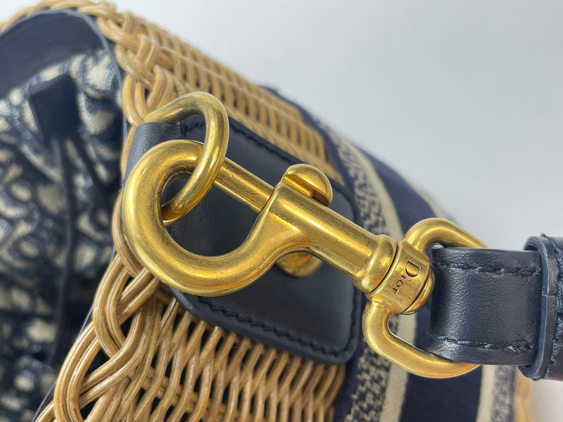 Dior Dioriviera Bucket Bag in Wicker and Blue Canvas With Gold Hardware Luxury Designer Bag MILOURA