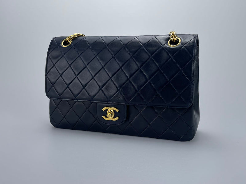 Chanel Black vintage Medium Classic Dopple Flap Bag with 24K Gold Hardware Chanel Bag MILOURA