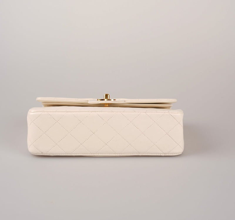 Chanel Small Vintage White Classic Double Flap Bag in Lambskin with gold hardware Chanel Bag MILOURA