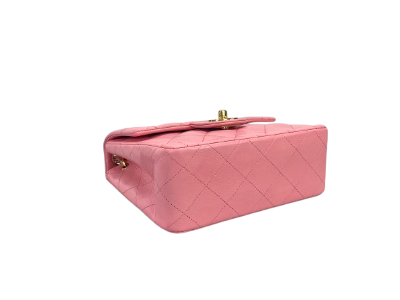 Chanel Vintage Rose Pink Classic Mini Square Flap Bag in Lambskin with Gold Hardware Chanel Bag MILOURA