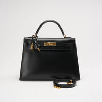 Hermes Kelly 32 Sellier in Box Leder schwarz 2000