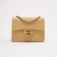Chanel Vintage Mini Square Classic Flap Bag Lamb Beige 1991