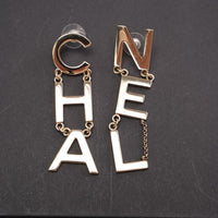 Chanel 19S Runway Gold-Tone Metal CHA-NEL Logo Letter Drop Earrings