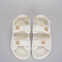 Chanel White Tweed Sandals 39