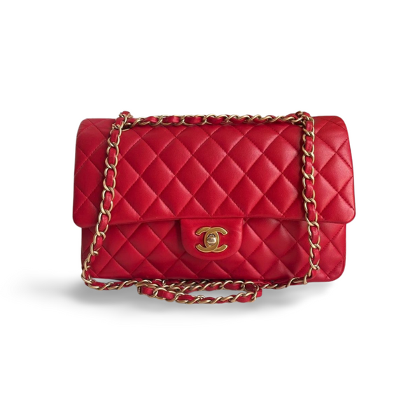 chanel classic flap medium red mit gold hardware holiday gift MILOURA