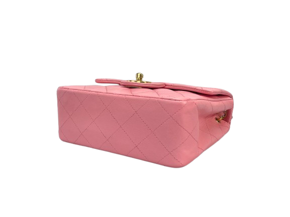 Chanel Vintage Rose Pink Classic Mini Square Flap Bag in Lambskin with Gold Hardware Chanel Bag MILOURA