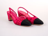 Chanel Pink/Black Tweed and Canvas CC Slingback Pumps Size 36.5C