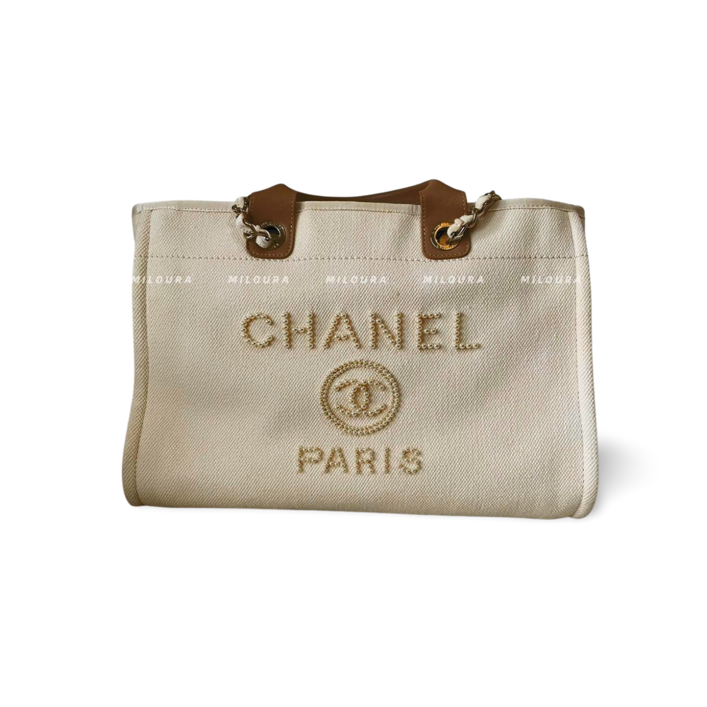 used-Chanel Deauville Pearls Tote Bag-MILOURA