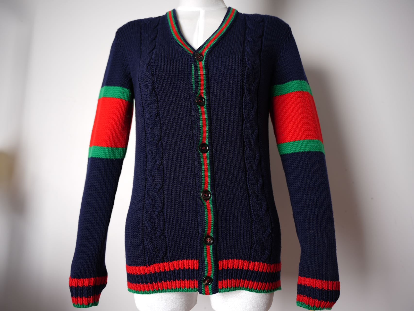 Gucci Blue/Red Oversize Cable Knit Cardigan – Used Designer Wear