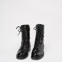 Chanel Black Calfskin Lace Up Combat Boots 39