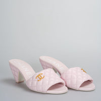 Chanel Light Pink Lambskin CC Logo Cone Sandal 37.5C