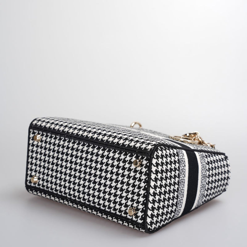 Used Christian Dior Black White Houndstooth Canvas Medium Lady D
