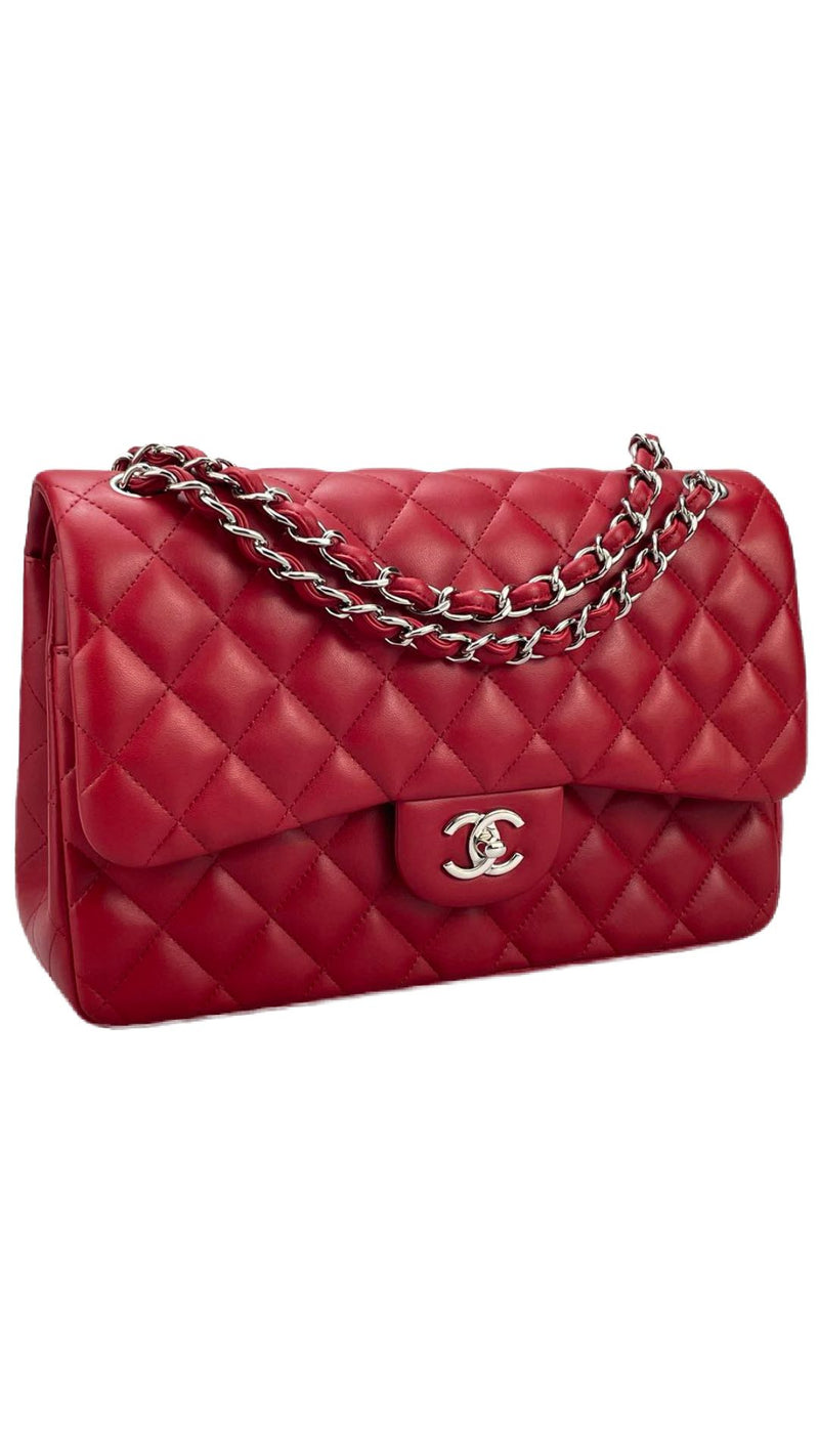 Chanel Jumbo Rouge Classic Flap Bag in Lambskin with silber Hardware Chanel Bag MILOURA