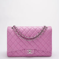 Chanel Timeless Classic Flap Bag Maxi Lilac Purple with Silver Hardware Front